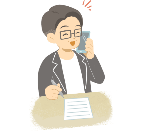 ペンを片手に笑顔で電話する中嶋税理士のイラスト