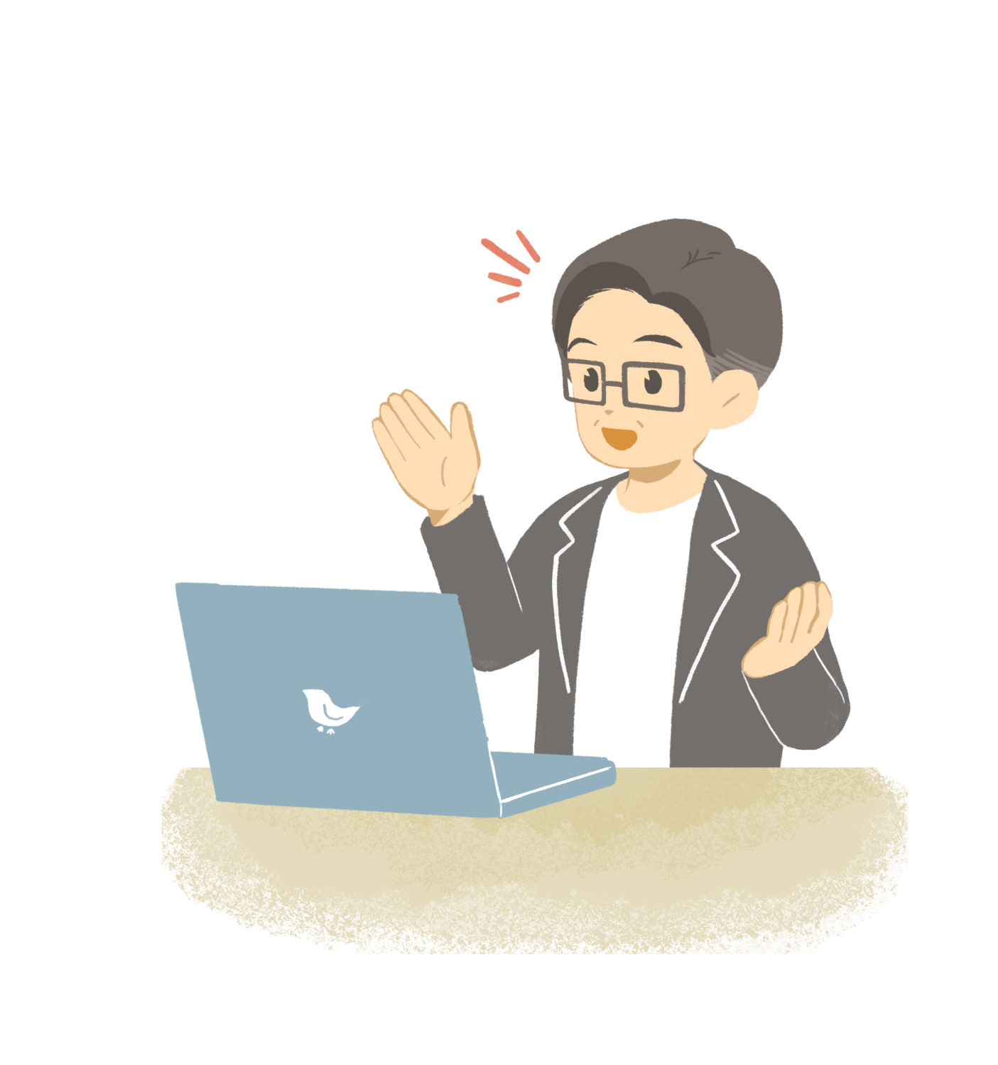 パソコンに向かってリモートで打ち合わせをする中嶋税理士のイラスト